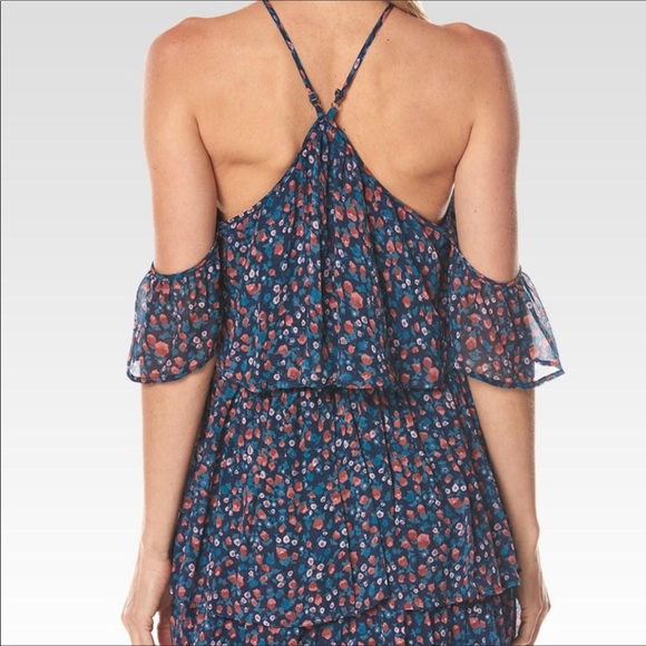 PAIGE Darya Floral-Print Silk Mini Dress, Indigo - Picture 5 of 8